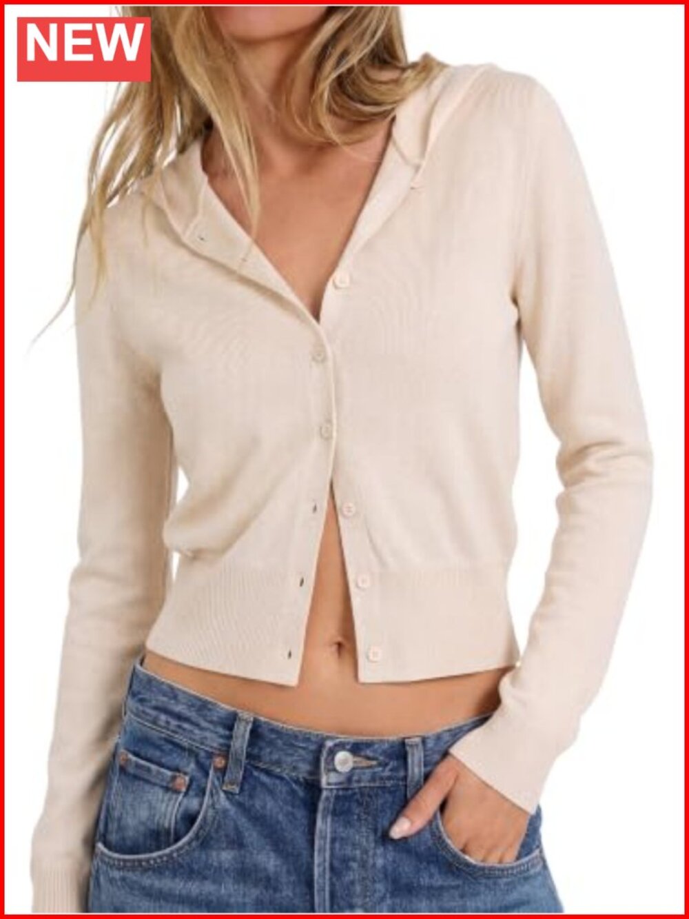 Hooded Button-Down Cardigan Lightweight Knit Sweater